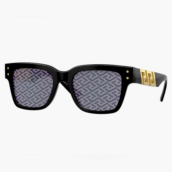 NEW VERSACE Black Monogram Lenses and Gold Logo Arm Sunglasses Men or Women - Picture 2 of 8